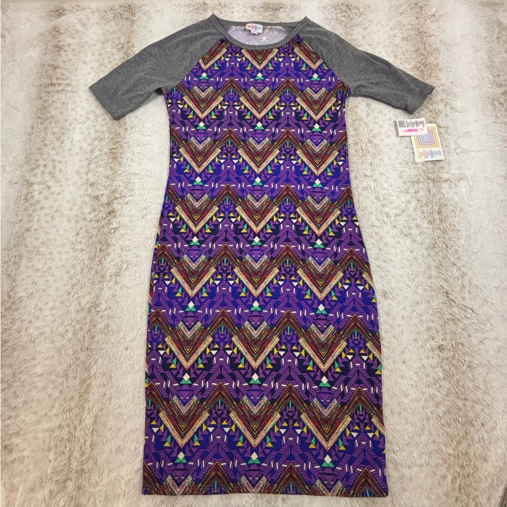 LuLaRoe Julia Dress Small Multicolor Geometric Bodycon Sheath NWT